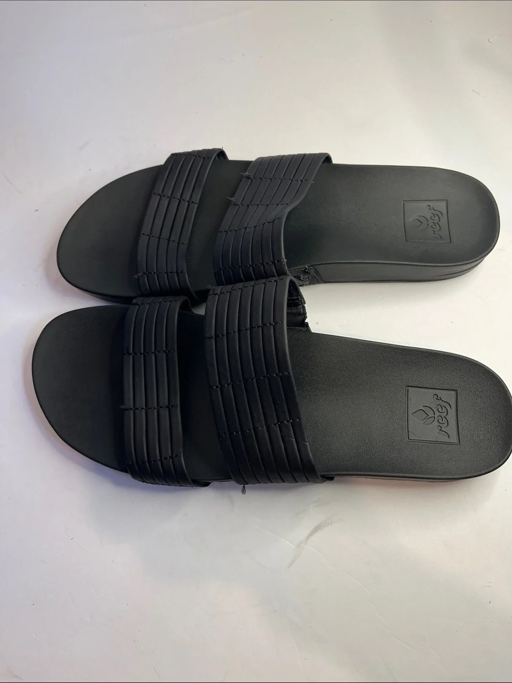 Reef Men's Black Double-Strap Ribbed Slides